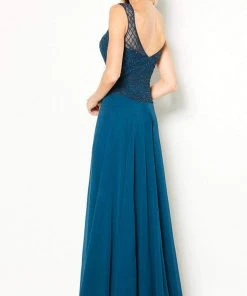 Cameron Blake By Mon Cheri - Embroidered V-neck Chiffon A-line Dress 219690