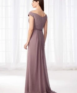 Cameron Blake By Mon Cheri Cameron Blake - Off Shoulder Pleated Chiffon Formal Gown 218626 - 1 Pc Blue Willow In Size 14 Available