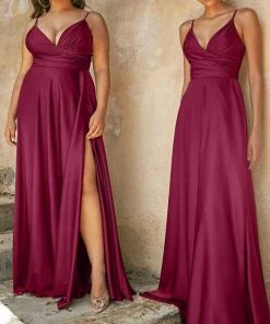 Cinderella Divine - 7485C Spaghetti Strap High Slit Gown 15 Cinderella Divine - 7485C Spaghetti Strap High Slit Gown