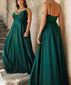 Cinderella Divine - 7485C Spaghetti Strap High Slit Gown 16 Cinderella Divine - 7485C Spaghetti Strap High Slit Gown