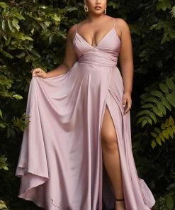 Cinderella Divine - 7485C Spaghetti Strap High Slit Gown 18 Cinderella Divine - 7485C Spaghetti Strap High Slit Gown