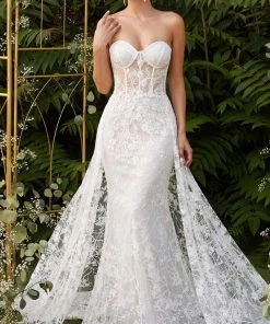 Cinderella Divine - CB046W Applique Sweetheart Gown With Overskirt