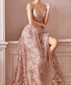 Cinderella Divine - CB069 Embellished Print Off Shoulder Gown 11 Cinderella Divine - CB069 Embellished Print Off Shoulder Gown
