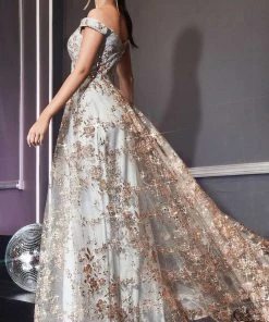 Cinderella Divine - CB069 Embellished Print Off Shoulder Gown 13 Cinderella Divine - CB069 Embellished Print Off Shoulder Gown
