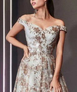 Cinderella Divine - CB069 Embellished Print Off Shoulder Gown 15 Cinderella Divine - CB069 Embellished Print Off Shoulder Gown