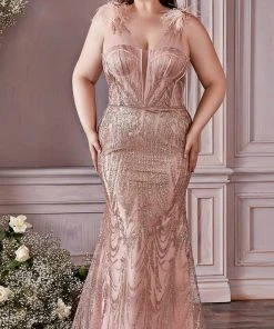 Cinderella Divine CB087C - Sheer Straps Trumpet Gown
