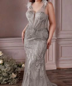 Cinderella Divine CB087C - Sheer Straps Trumpet Gown
