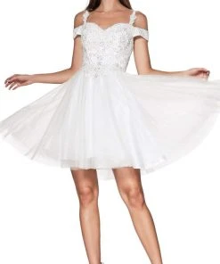 Cinderella Divine - CD0132 Cold Shoulder Glitter Tulle Cocktail Dress