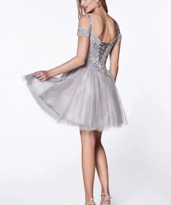 Cinderella Divine - CD0132 Cold Shoulder Glitter Tulle Cocktail Dress