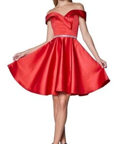 Cinderella Divine - CD0140 Off Shoulder Satin A-Line Dress