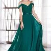 Cinderella Divine - CD0156 Off Shoulder Pleated Bodice Chiffon Dress