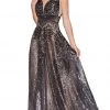 Cinderella Divine - CD09 Sequined Deep V-neck A-line Gown 2 Cinderella Divine - CD09 Sequined Deep V-neck A-line Gown