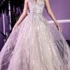 Cinderella Divine - CD940 Metallic Beaded V-Neck Long Gown