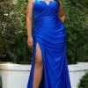 Cinderella Divine - CD941C Ruched Plus Size High Slit Gown 1 Cinderella Divine - CD941C Ruched Plus Size High Slit Gown