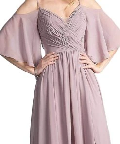 Cinderella Divine - CJ267 Cold Shoulders Flutter Sleeve Evening Dress 8 Cinderella Divine - CJ267 Cold Shoulders Flutter Sleeve Evening Dress
