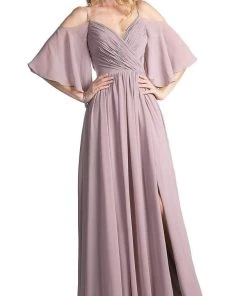 Cinderella Divine - CJ267 Cold Shoulders Flutter Sleeve Evening Dress