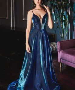 Cinderella Divine - CJ506 Metallic Iridescent Plunging Sweetheart Gown