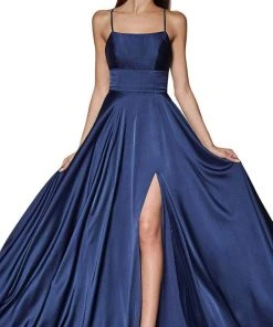 Cinderella Divine - CJ527 Long Crisscross Back Satin A-Line Dress