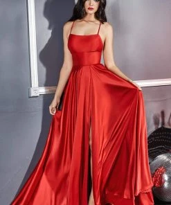 Cinderella Divine - CJ527 Long Crisscross Back Satin A-Line Dress 18 Cinderella Divine - CJ527 Long Crisscross Back Satin A-Line Dress
