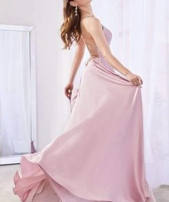 Cinderella Divine - CJ527 Long Crisscross Back Satin A-Line Dress 16 Cinderella Divine - CJ527 Long Crisscross Back Satin A-Line Dress