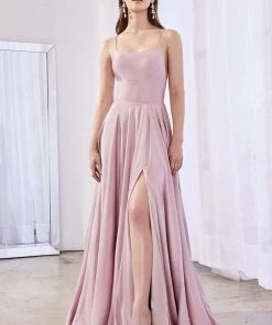 Cinderella Divine - CJ527 Long Crisscross Back Satin A-Line Dress 14 Cinderella Divine - CJ527 Long Crisscross Back Satin A-Line Dress
