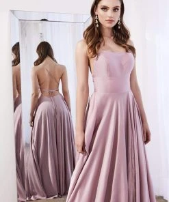 Cinderella Divine - CJ527 Long Crisscross Back Satin A-Line Dress 15 Cinderella Divine - CJ527 Long Crisscross Back Satin A-Line Dress