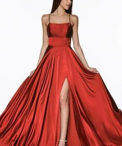 Cinderella Divine - CJ527 Long Crisscross Back Satin A-Line Dress 20 Cinderella Divine - CJ527 Long Crisscross Back Satin A-Line Dress