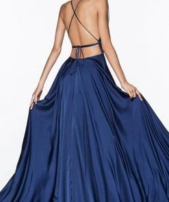 Cinderella Divine - CJ527 Long Crisscross Back Satin A-Line Dress