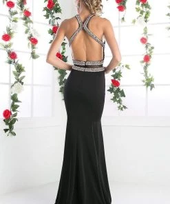 Cinderella Divine - CR754 Jewel Open Back Sheath Dress