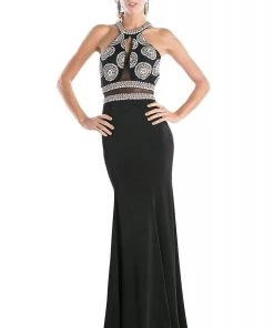 Cinderella Divine - CR754 Jewel Open Back Sheath Dress