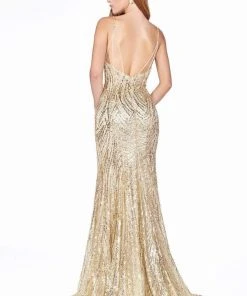 Cinderella Divine - CR844 Plunging V Neck Glitter Mermaid Gown