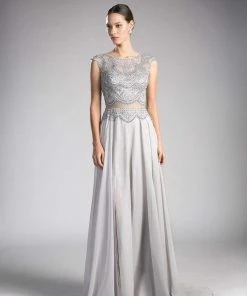 Cinderella Divine - Embellished Illusion Bateau A-line Dress