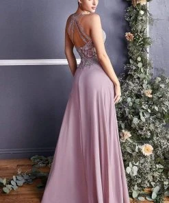 Cinderella Divine - Illusion Jewel Tonal Appliqued Long Evening Gown