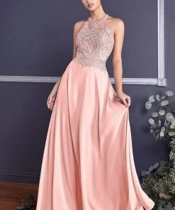 Cinderella Divine - Illusion Jewel Tonal Appliqued Long Evening Gown