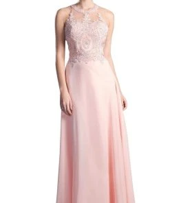 Cinderella Divine - Illusion Jewel Tonal Appliqued Long Evening Gown