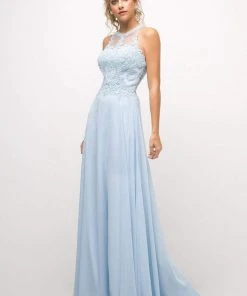 Cinderella Divine - Illusion Jewel Tonal Appliqued Long Evening Gown