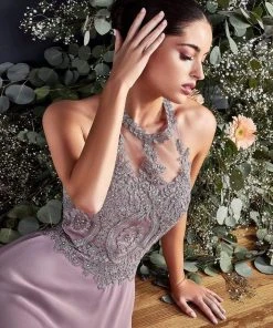 Cinderella Divine - Illusion Jewel Tonal Appliqued Long Evening Gown