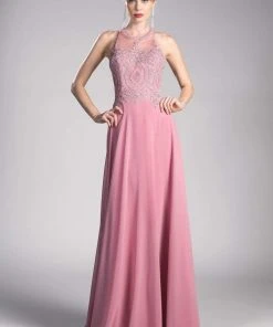 Cinderella Divine - Illusion Jewel Tonal Appliqued Long Evening Gown