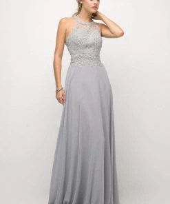 Cinderella Divine - Illusion Jewel Tonal Appliqued Long Evening Gown
