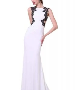 Cinderella Divine - J736 Sheer Back Long Sheath Dress