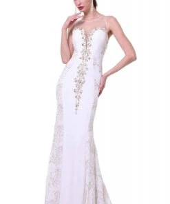 Cinderella Divine - JC4101 Embellished Illusion Sheath Dress
