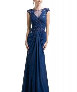Cinderella Divine - JC909 Beaded Lace Chiffon Sheath Dress