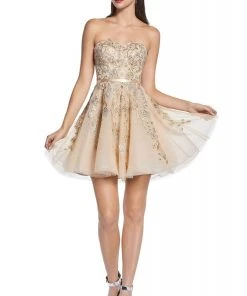 Cinderella Divine - KV1048 Floral Applique Sweetheart A-line Dress