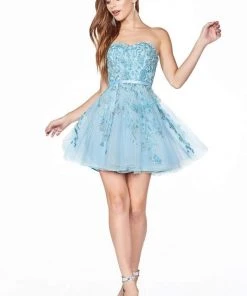 Cinderella Divine - KV1048 Floral Applique Sweetheart A-line Dress