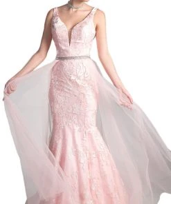 Cinderella Divine - Lace Appliqued Mermaid Dress With Overlay