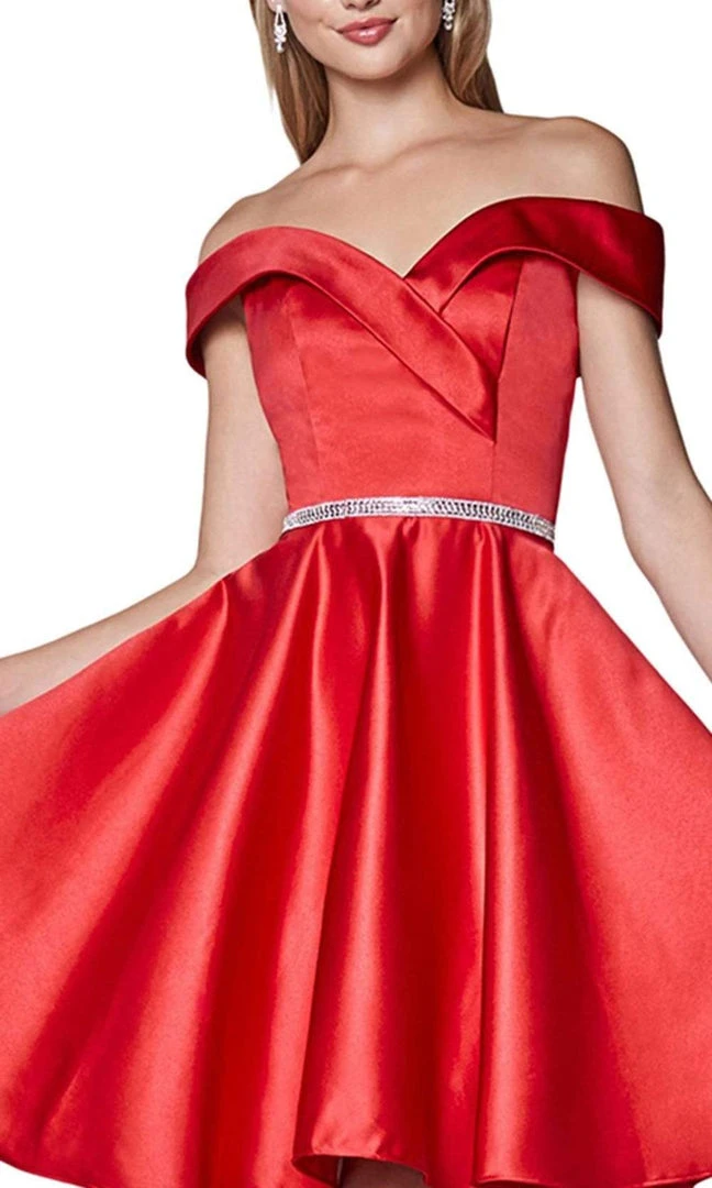 Cinderella Divine - Off-Shoulder Satin Finish A-Line Cocktail Dress CD0140SC - 1 Pc Champagne In Size M Available 6 Cinderella Divine - Off-Shoulder Satin Finish A-Line Cocktail Dress CD0140SC - 1 Pc Champagne In Size M Available