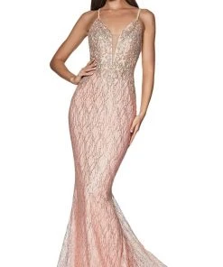 Cinderella Divine - Sleeveless V-Neck Glitter Lace Mermaid Gown ML934