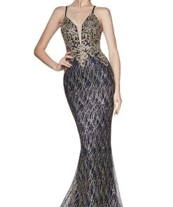 Cinderella Divine - Sleeveless V-Neck Glitter Lace Mermaid Gown ML934 12 Cinderella Divine - Sleeveless V-Neck Glitter Lace Mermaid Gown ML934