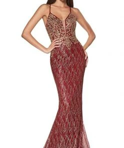 Cinderella Divine - Sleeveless V-Neck Glitter Lace Mermaid Gown ML934 10 Cinderella Divine - Sleeveless V-Neck Glitter Lace Mermaid Gown ML934