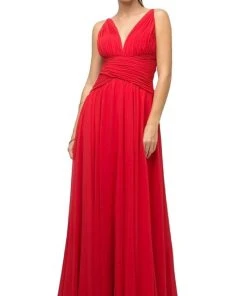 Cinderella Divine - UF295 Sleeveless Ruched Chiffon A-Line Dress